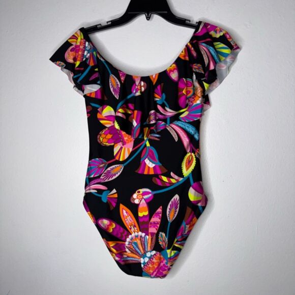 TRINA TURK Off The Shoulder Ruffle One Piece Swimsuit Size Small - Picture 6 of 9